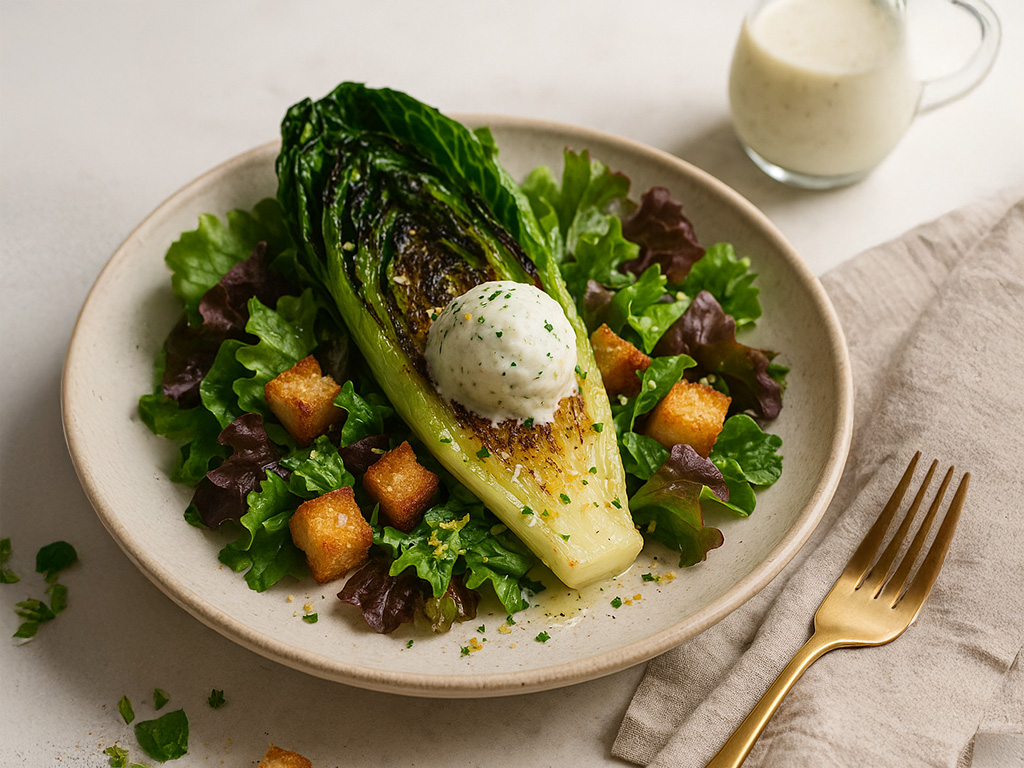 Charred Caesar Delight with Herb Ice Cream