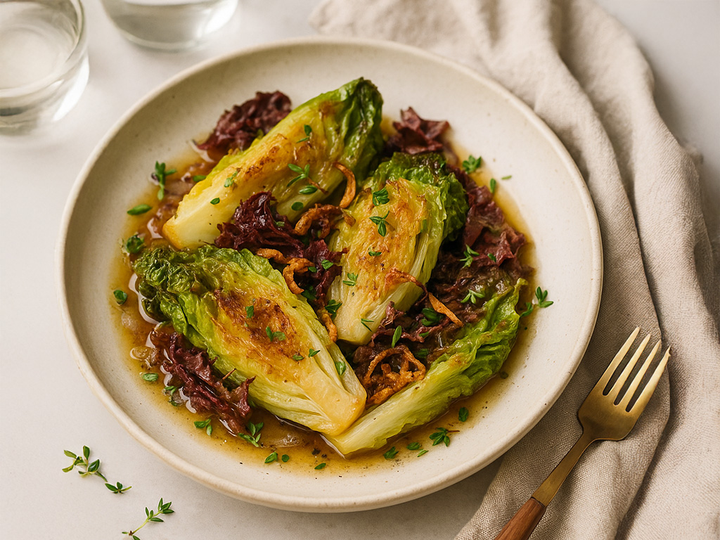 Golden Braised Lettuce with Herb Jus